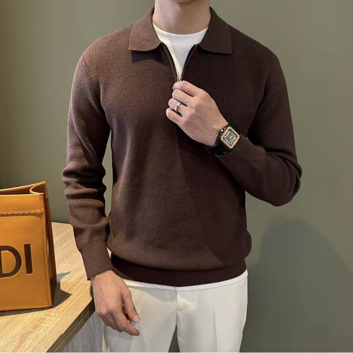 Herren Elegantes Pullover mit Stehkragen und Reißverschluss Drune