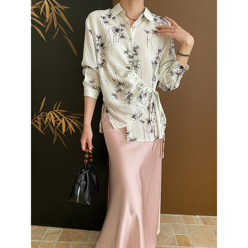 Damen Elegantes Blusenshirt mit Wickeldesign und floralem Muster Drune