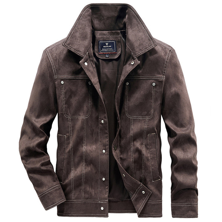 Herren Truckerjacke im Western‑Style mit Kontrastnähten und Druckknopffront Drune