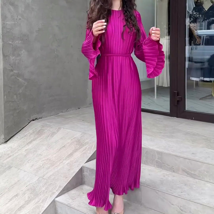 Damen Plissiertes Maxikleid mit voluminösen Ärmeln Drune