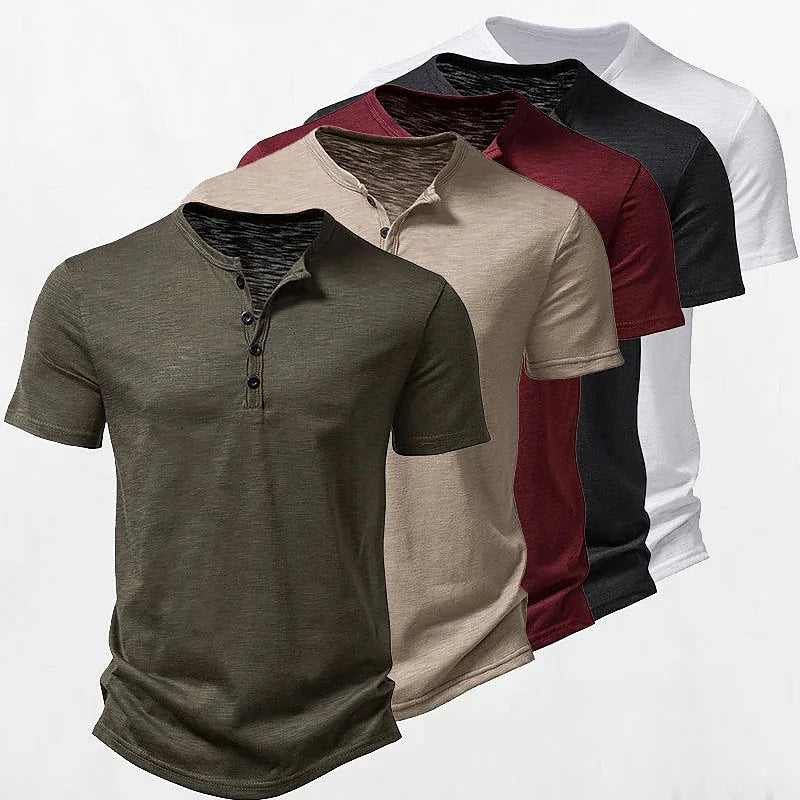 Herren Freizeit Kurzarm Henley Shirt mit Knopfleiste Drune