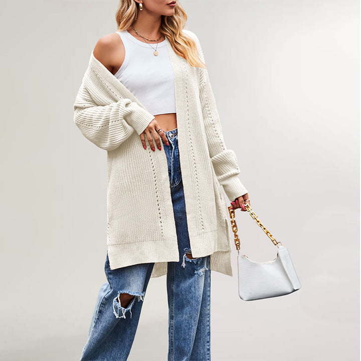 Damen lässige Strickjacke mit offenem Design und weiten Ärmeln Drune