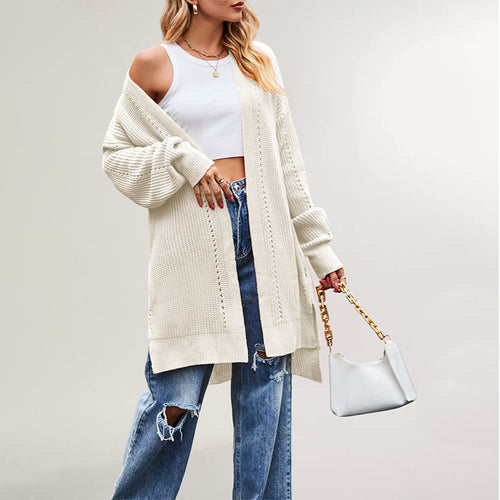 Damen lässige Strickjacke mit offenem Design und weiten Ärmeln Drune