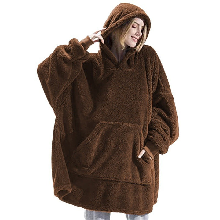 Damen Kuschelpullover-Poncho mit Kapuze und praktischen Taschen Drune