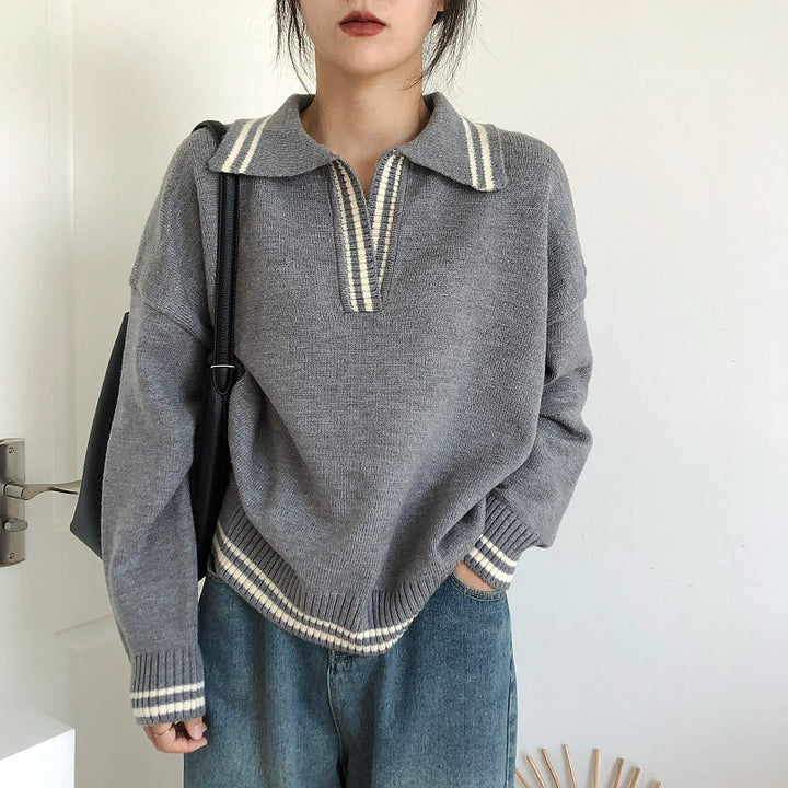 Damen Freizeitpullover mit klassischem Kragen und elastischen Bündchen Drune