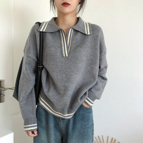 Damen Freizeitpullover mit klassischem Kragen und elastischen Bündchen Drune