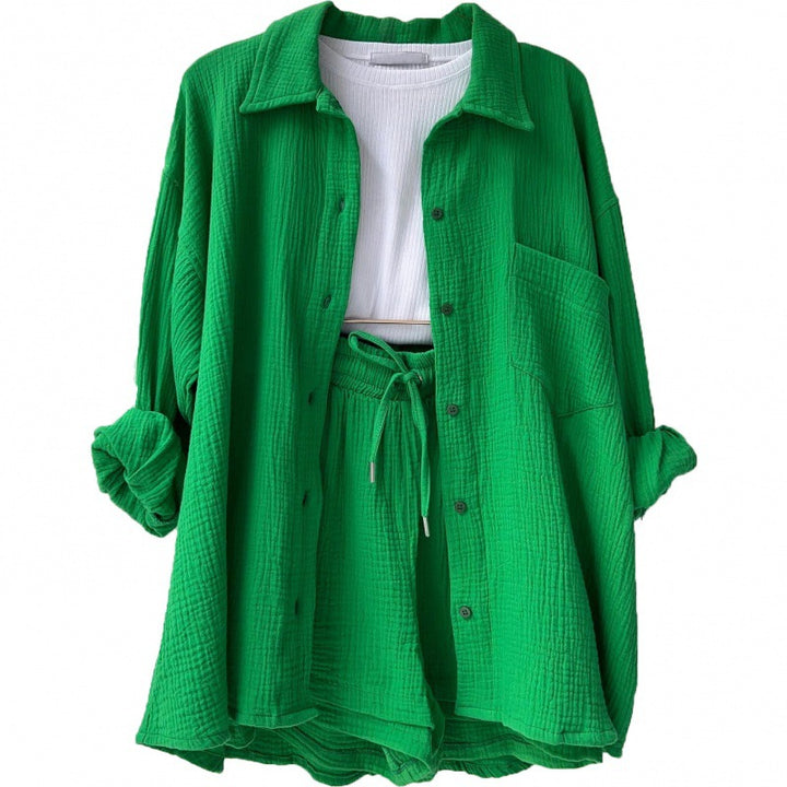 Damen lässige Oversized-Hemdjacke mit Gürtel Drune