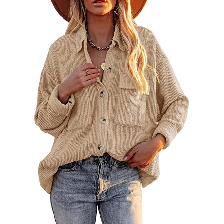 Damen Oversize-Feinstrick-Hemdjacke mit Knopfleiste und Brusttaschen Drune