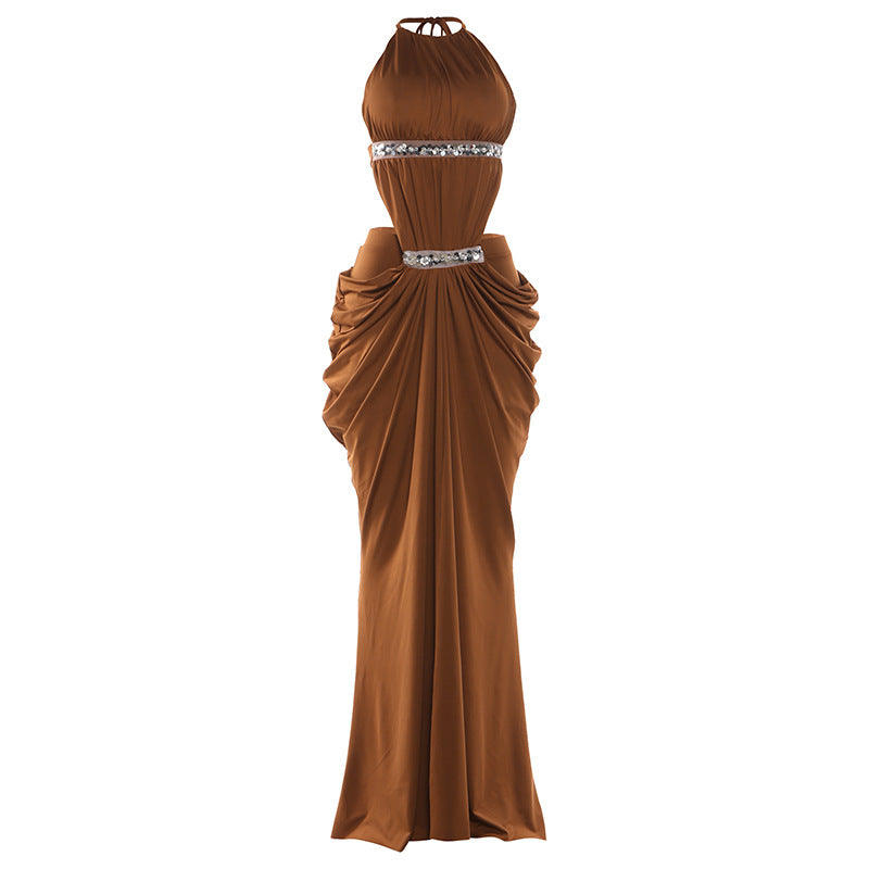 Damen Elegantes Maxikleid mit raffiniertem Drapierungseffekt und glitzernden Akzenten Drune