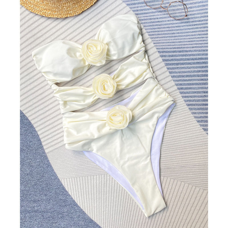 Damen Cut-Out Bikini mit dekorativen Blütenakzenten Drune