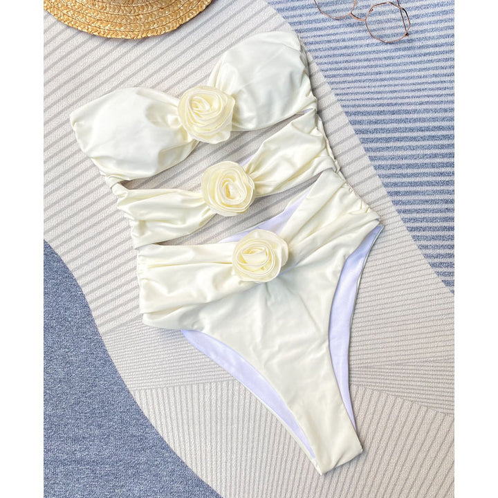 Damen Cut-Out Bikini mit dekorativen Blütenakzenten Drune