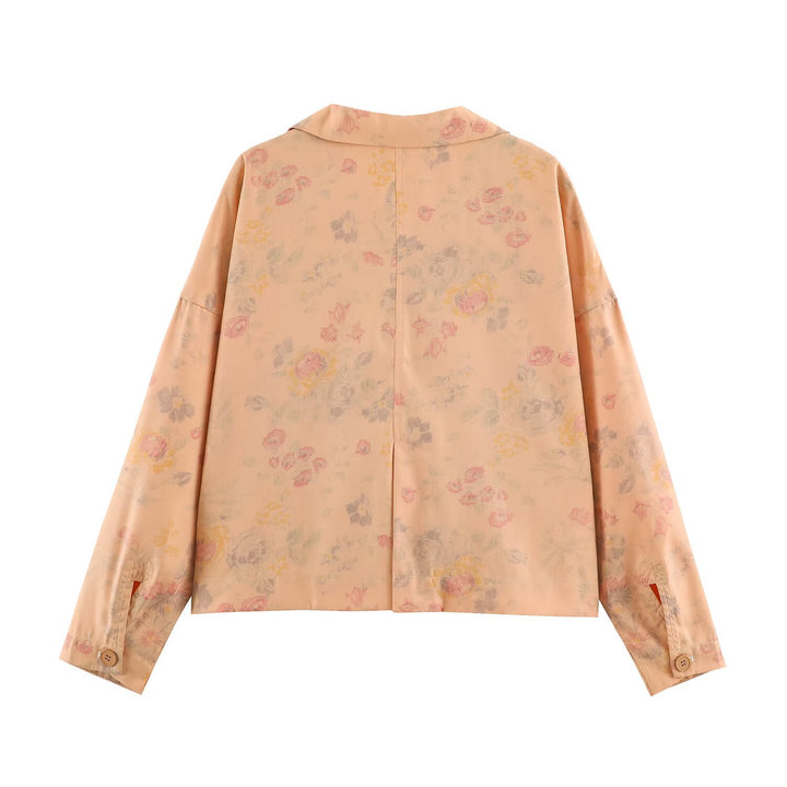 Damen Leichter Boxy‑Blazer mit floralem Aquarelldruck, aufgesetzten Pattentaschen und fallendem Revers Drune