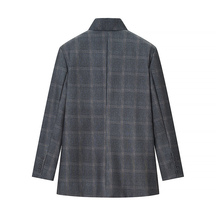 Herren Karierter Stehkragen-Blazer mit asymmetrischer Knopfleiste und Pattentaschen Drune