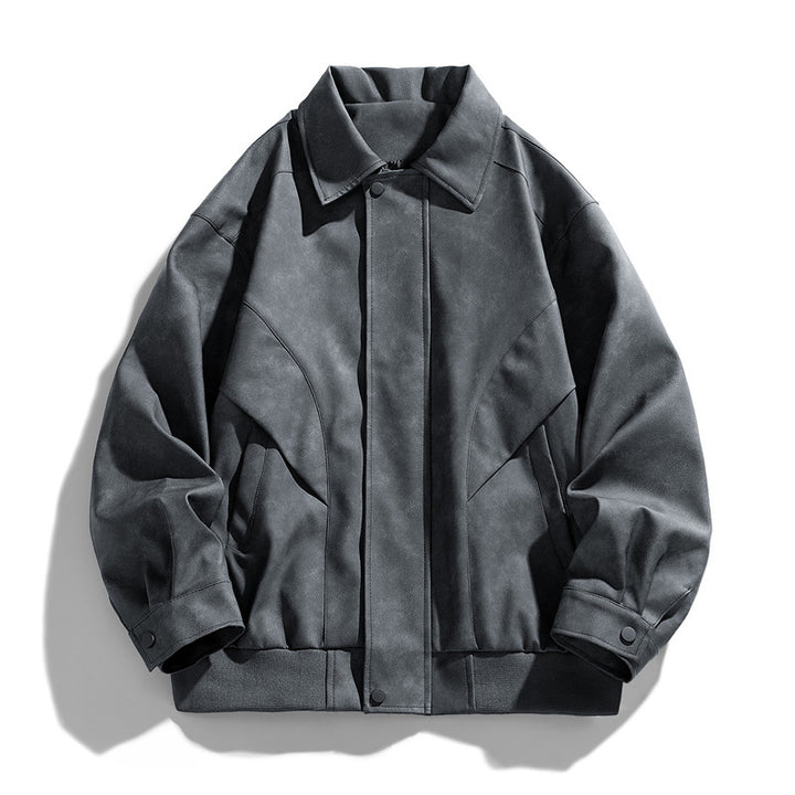 Herren Designer Kunstlederjacke mit strukturiertem Kragen Drune