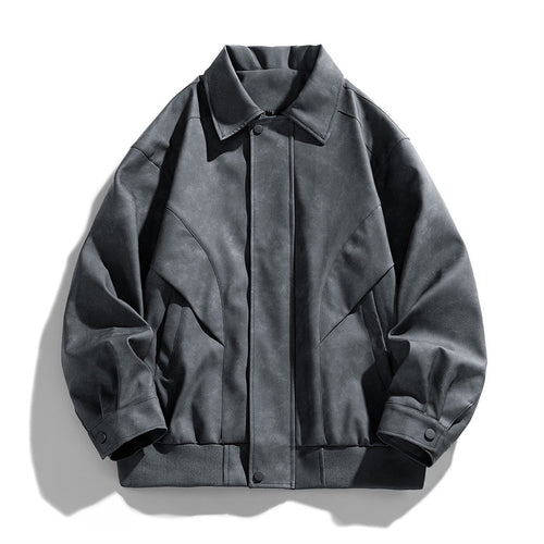 Herren Designer Kunstlederjacke mit strukturiertem Kragen Drune