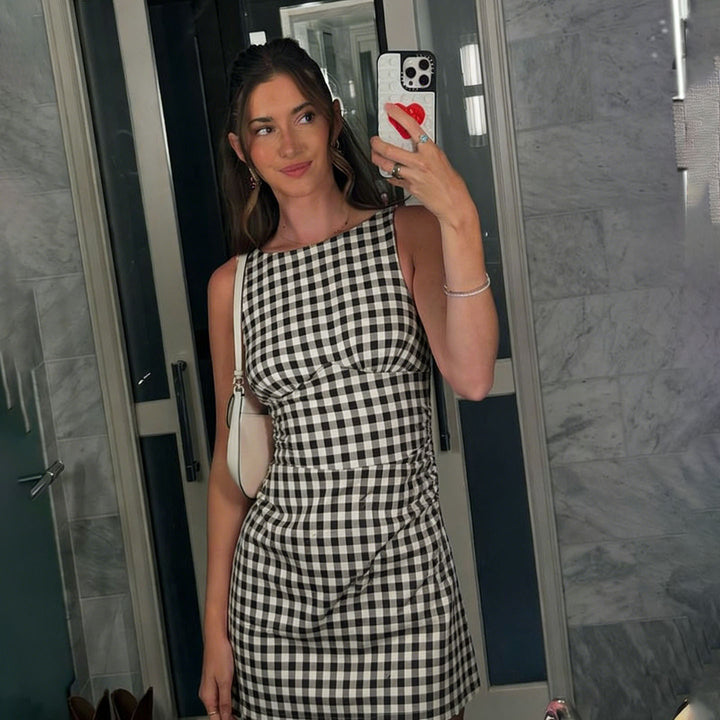 Damen süßes Vichy-Kleid mit femininer Silhouette und Rüschendetails Drune