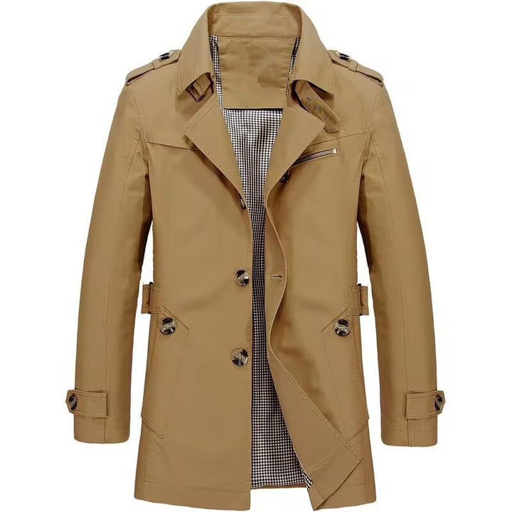 Herren Doppelreihiger Trenchcoat mit Epauletten und karierter Innenseite Drune