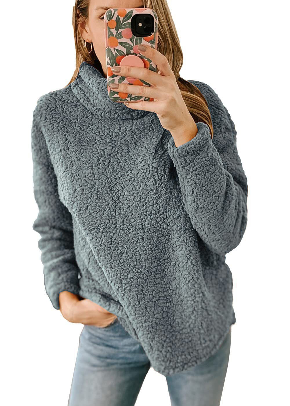 Damen Kuscheliger Sweatshirt-Pullover mit hohem Kragen und strukturiertem Fleece Drune