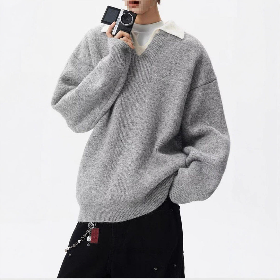 Damen Eleganter Grobstrickpullover mit V-Ausschnitt Drune