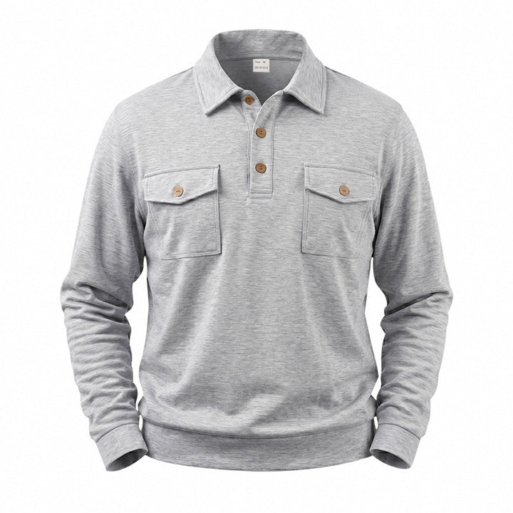 Herren Langarm-Polo-Sweatshirt mit aufgesetzten Brusttaschen Drune