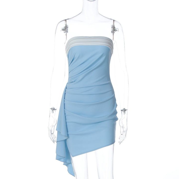 Damen raffiniertes Wickelkleid mit asymmetrischem Saum und eleganten Falten Drune