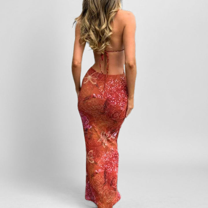 Damen Maxikleid mit tiefem V-Ausschnitt und raffinierten Spaghettiträgern Drune