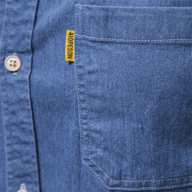 Herren nan schmal geschnittenes Denim-Hemd mit Kentkragen und aufgesetzten Brusttaschen Drune