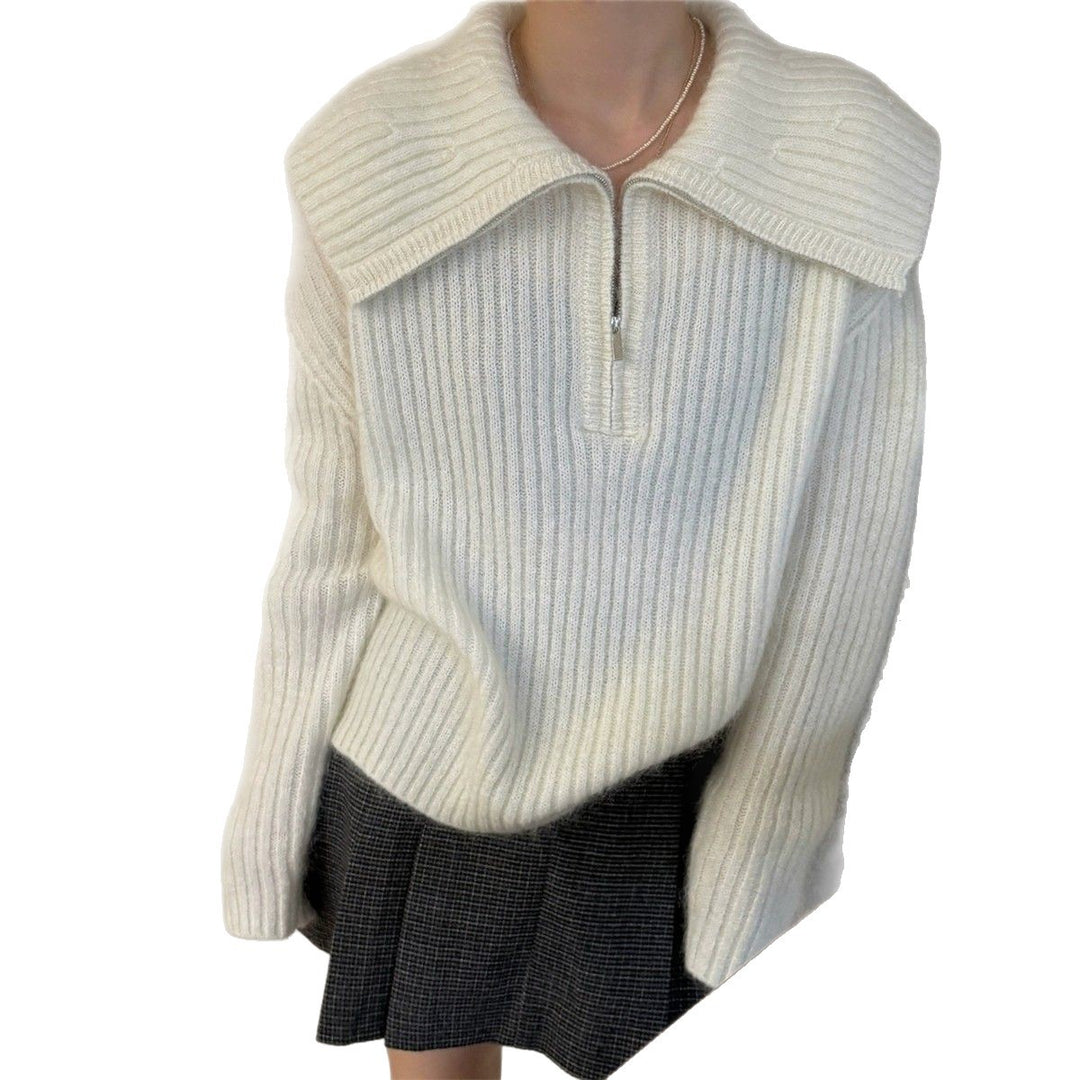 Damen Strickpullover mit großem Kragen und Reißverschluss Drune