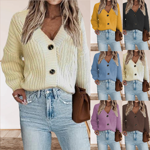 Damen Strickjacke mit tiefem V-Ausschnitt und dekorativen Knöpfen Drune