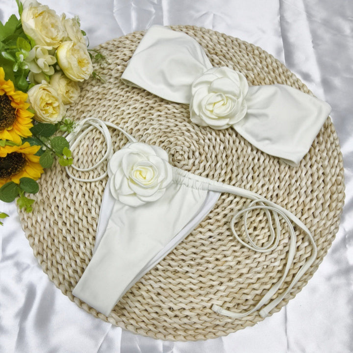 Damen Bandeau-Bikini mit floralem Akzent und verstellbaren Trägern Drune