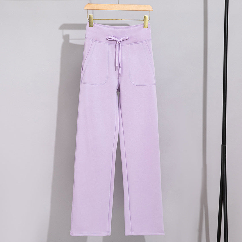 Damen Breite Baumwoll-Frottee-Loungehose mit hohem Bund und Tunnelzug Drune