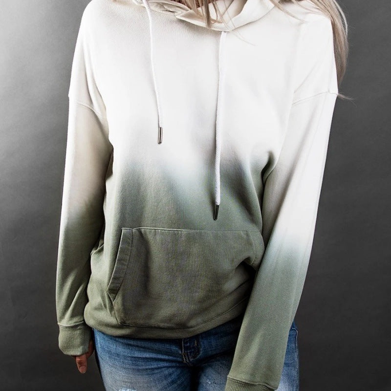 Damen Oversize Kapuzenpullover mit Dip-Dye Farbverlauf und Kängurutasche Drune