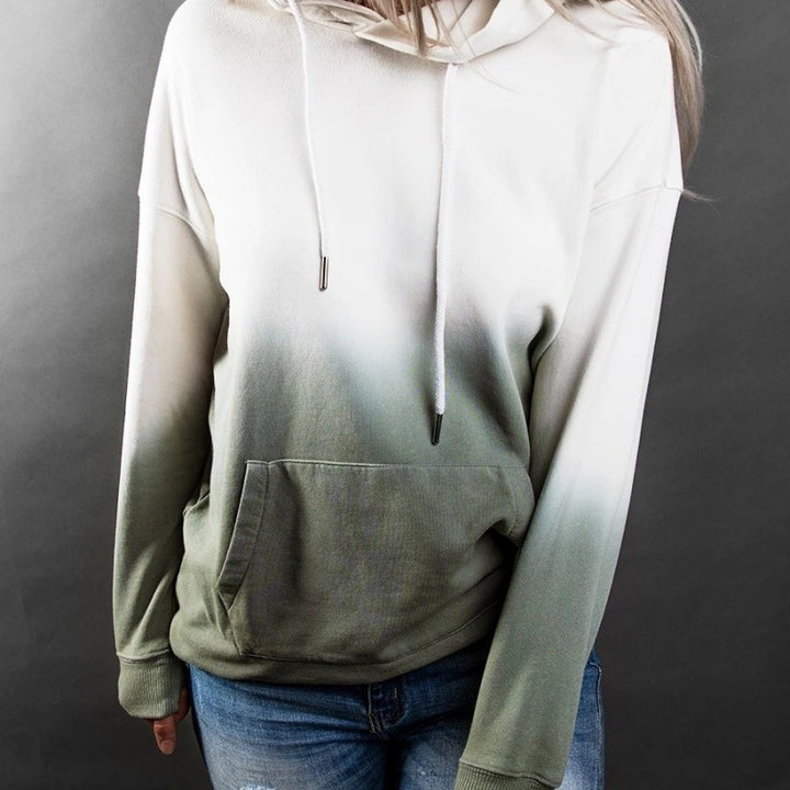 Damen Oversize Kapuzenpullover mit Dip-Dye Farbverlauf und Kängurutasche Drune