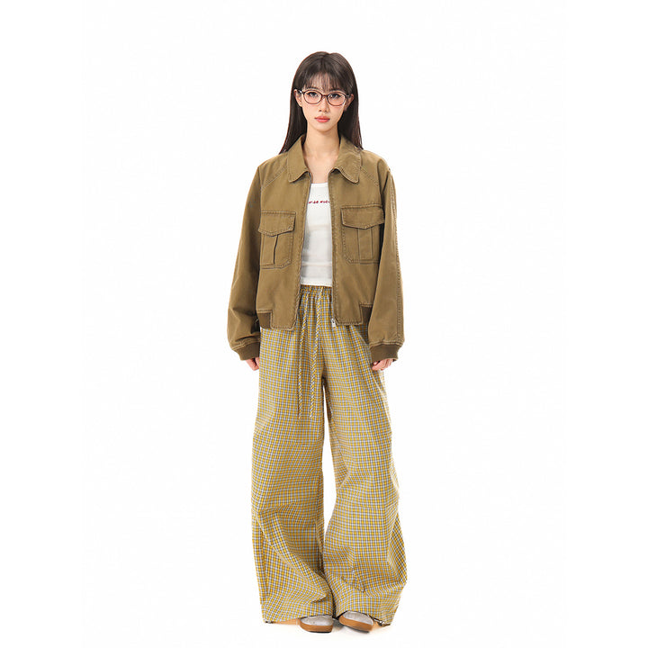 Damen Kurz geschnittene Boxy-Blousonjacke aus Baumwollmix mit Pattentaschen und durchgehendem Reißverschluss Drune