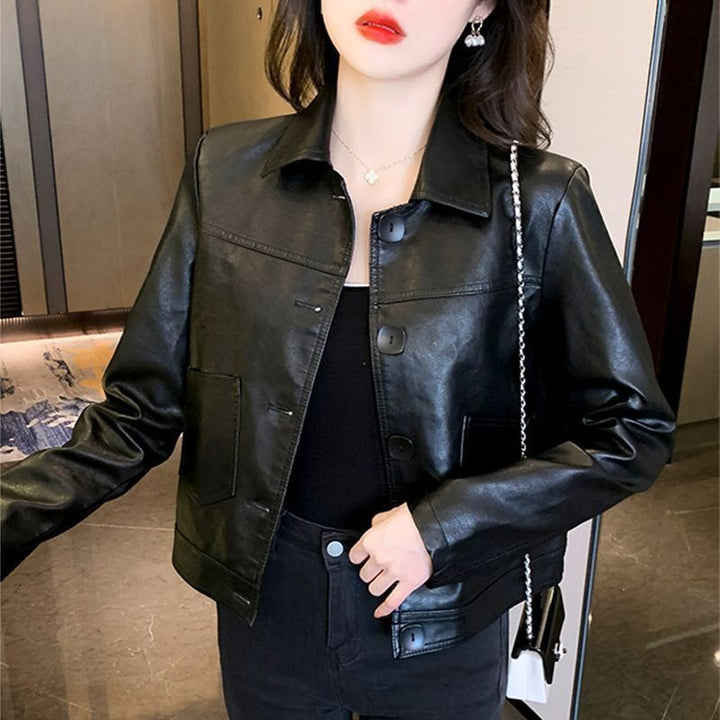 Damen Chic Lederjacke im modernen Biker-Stil Drune