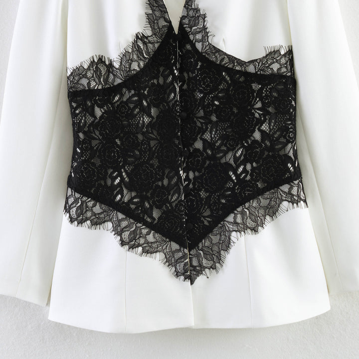 Damen Taillierter Blazer mit floraler Spitzenapplikation und V-Ausschnitt Drune