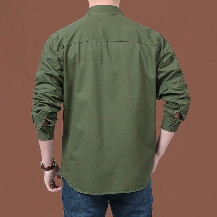 Herren nan leichtes Baumwoll-Utility-Overshirt mit zwei verdeckten Brusttaschen und klassischem Kentkragen Drune