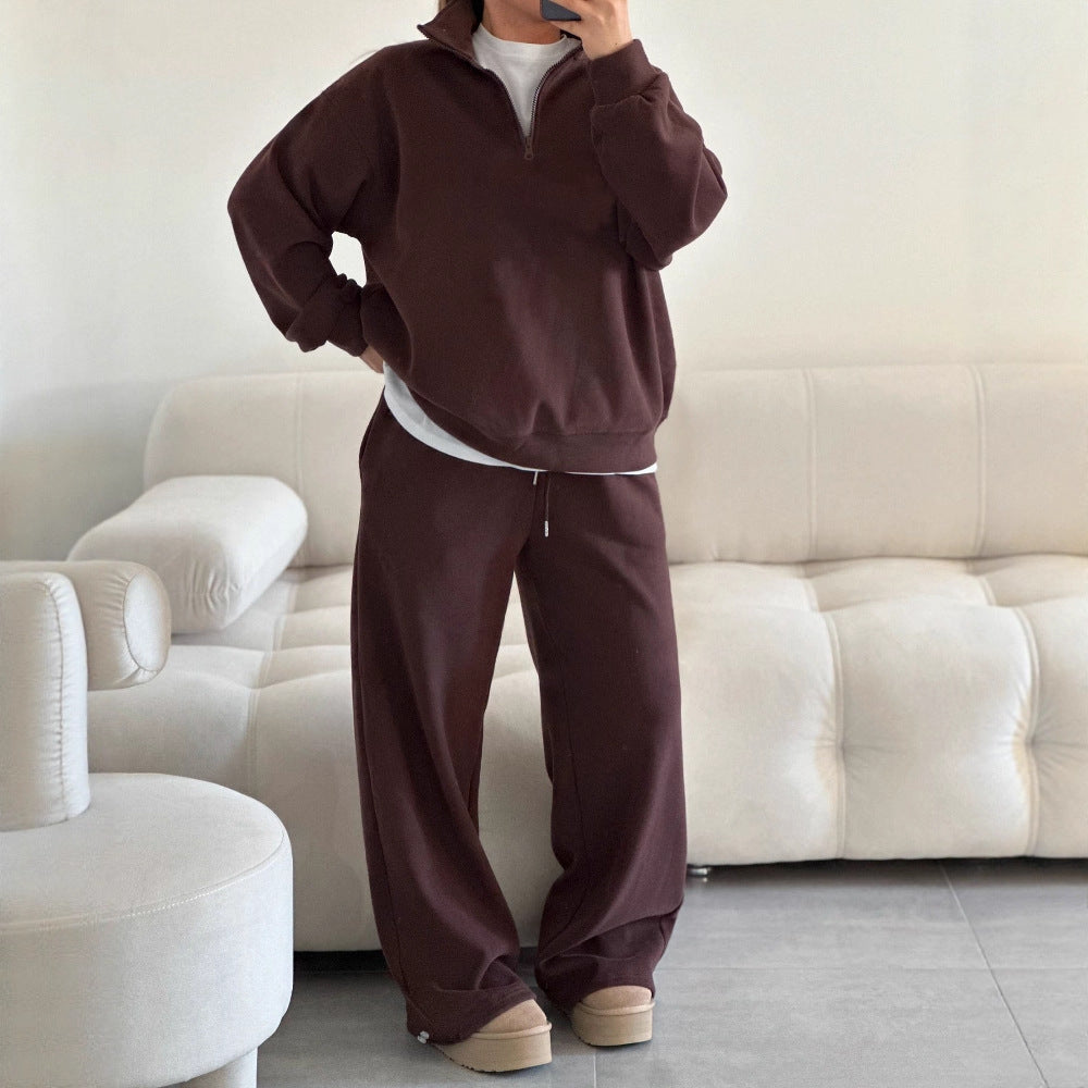 Damen nan Oversize Halbzip-Pullover mit Stehkragen und weitem Lounge-Hose-Set Drune