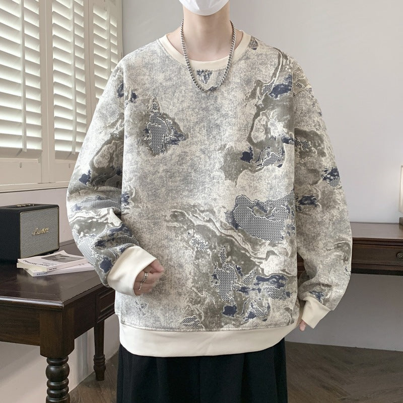 Herren Oversize-Sweatshirt mit abstraktem Marmor-Print und schwerer Baumwollmischung Drune