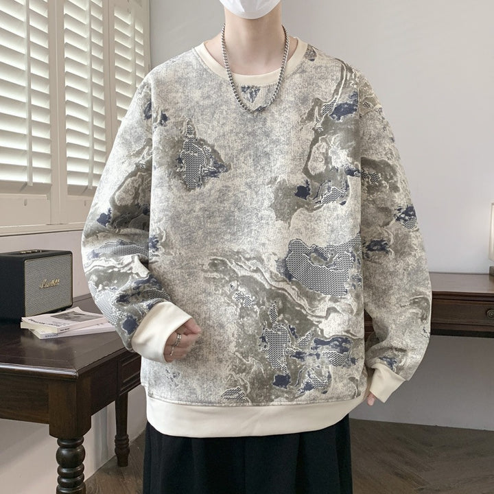 Herren Oversize-Sweatshirt mit abstraktem Marmor-Print und schwerer Baumwollmischung Drune