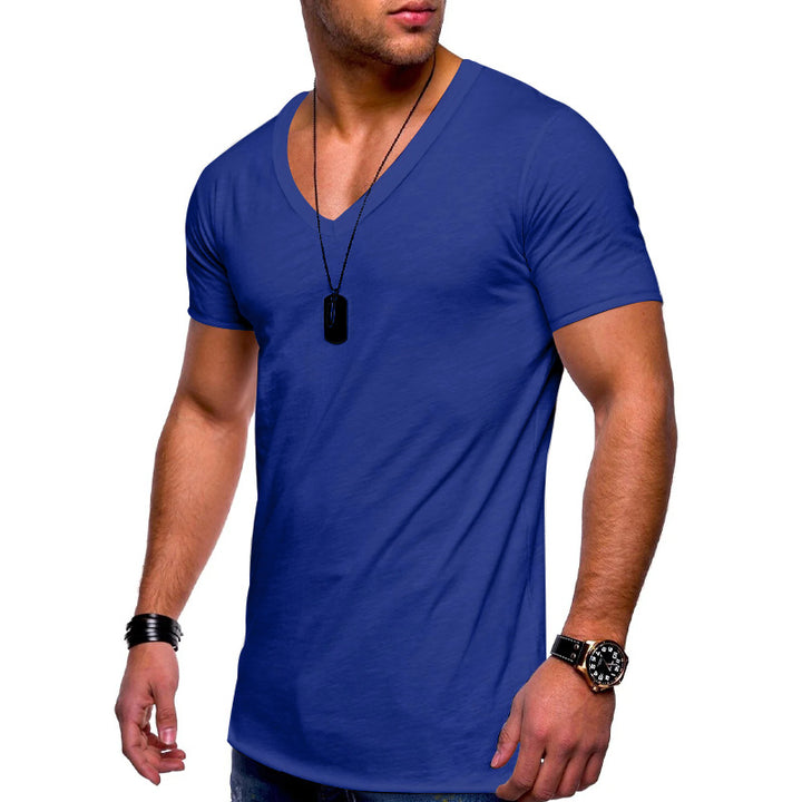 Herren nan V-Ausschnitt T‑Shirt aus feinem Jersey mit schmaler Silhouette und flachen Nähten Drune