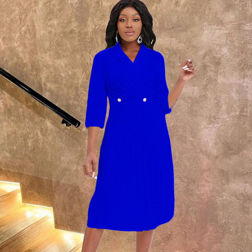 Damen elegantes Midi-Kleid mit strukturiertem Oberteil und klassischem Revers Drune