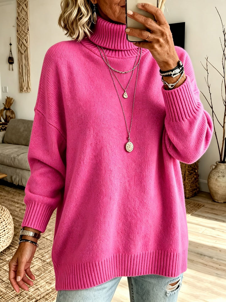 Damen Oversize Rollkragenpullover aus Feinstrick mit gerippten Bündchen und überschnittener Schulter Drune