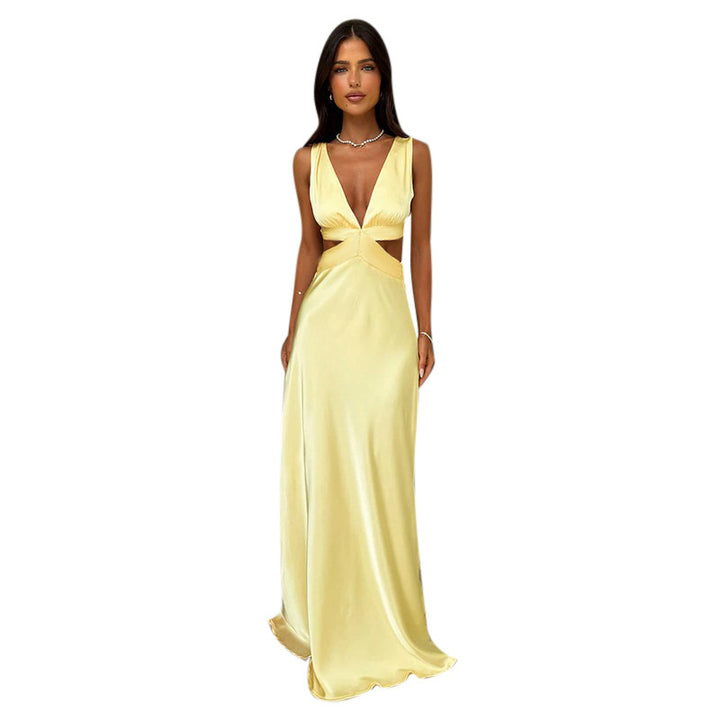 Damen Maxikleid mit tiefem V-Ausschnitt und modischen Cut-Outs Drune