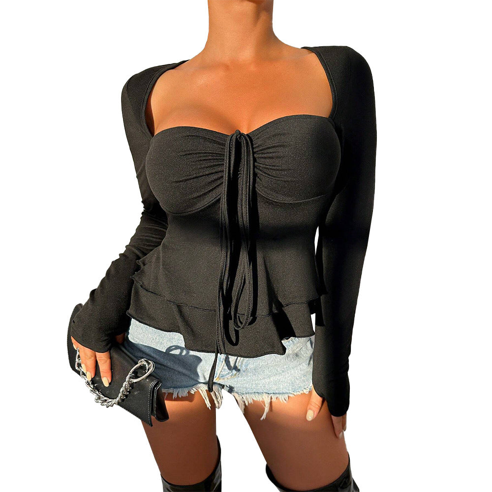 Damen elegantes Oberteil mit schicker Raffung und langem Arm Drune