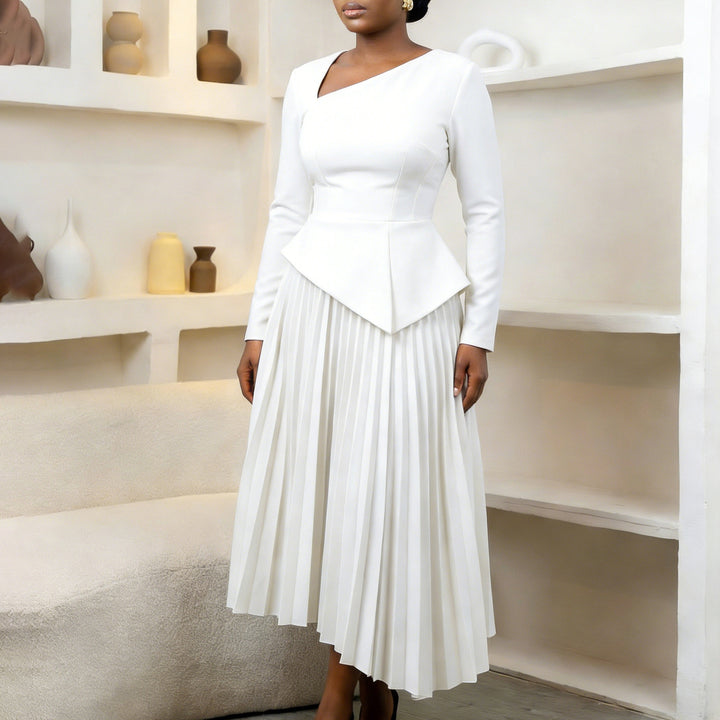 Damen Midi-Kleid mit eleganter asymmetrischer Silhouette und gefaltetem Rock Drune