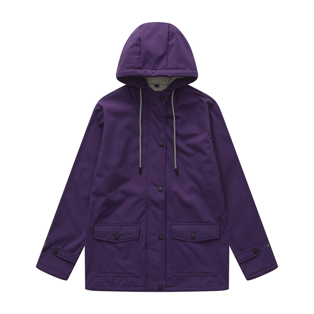 Damen nan wasserabweisender Parka mit Kapuze, fleecegefütterter Innenseite und großen Pattentaschen Drune