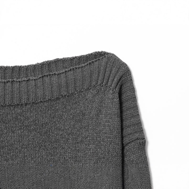 Damen nan kastig-oversize Strickpullover mit weitem U-Boot-Ausschnitt tailliertem Rippenbündchen und voluminösen Ärmeln Drune