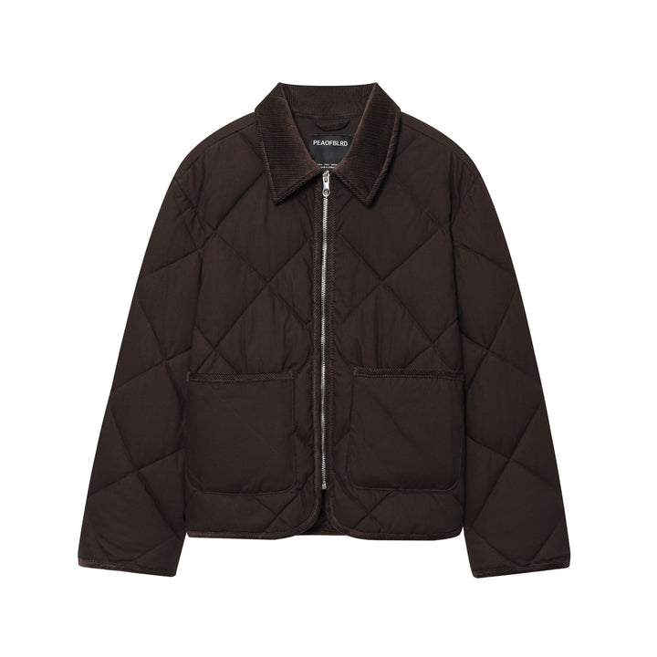Damen nan diamantgesteppte kurze Boxy-Jacke mit Cordkragen und Metallreißverschluss Drune