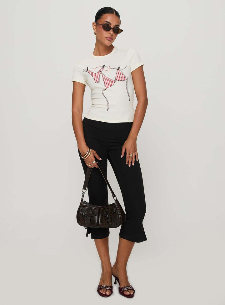 Damen T-Shirt mit kreativem Druck und figurbetontem Schnitt Drune